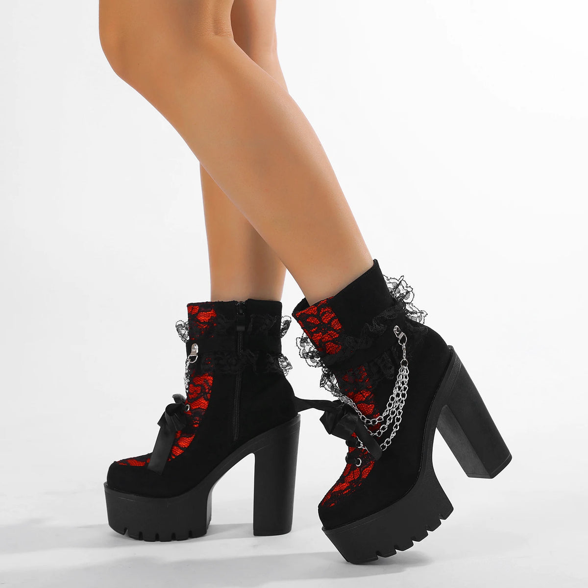 Lacy Beau Gothic Chunky Boots with Chain