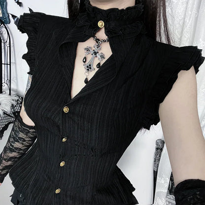 Single Breasted Slim Waist Blouses Sleeveless