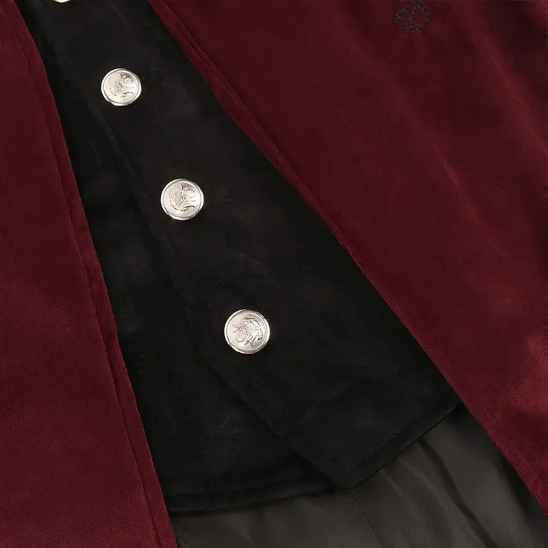 Gothic Steampunk Vintage Medieval Vampire Black Red Coat Court Style Nobles Tailcoat