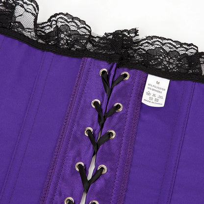 Overbust Corsets Purple Lace Up Boned Bustiers Victorian Ribbon Satin