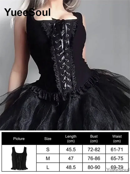 Gothic Lace Mesh Crop Spaghetti Strap Tops