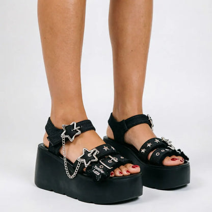 Gothic Chunky Platform Wedges Sandals Slides with Chain