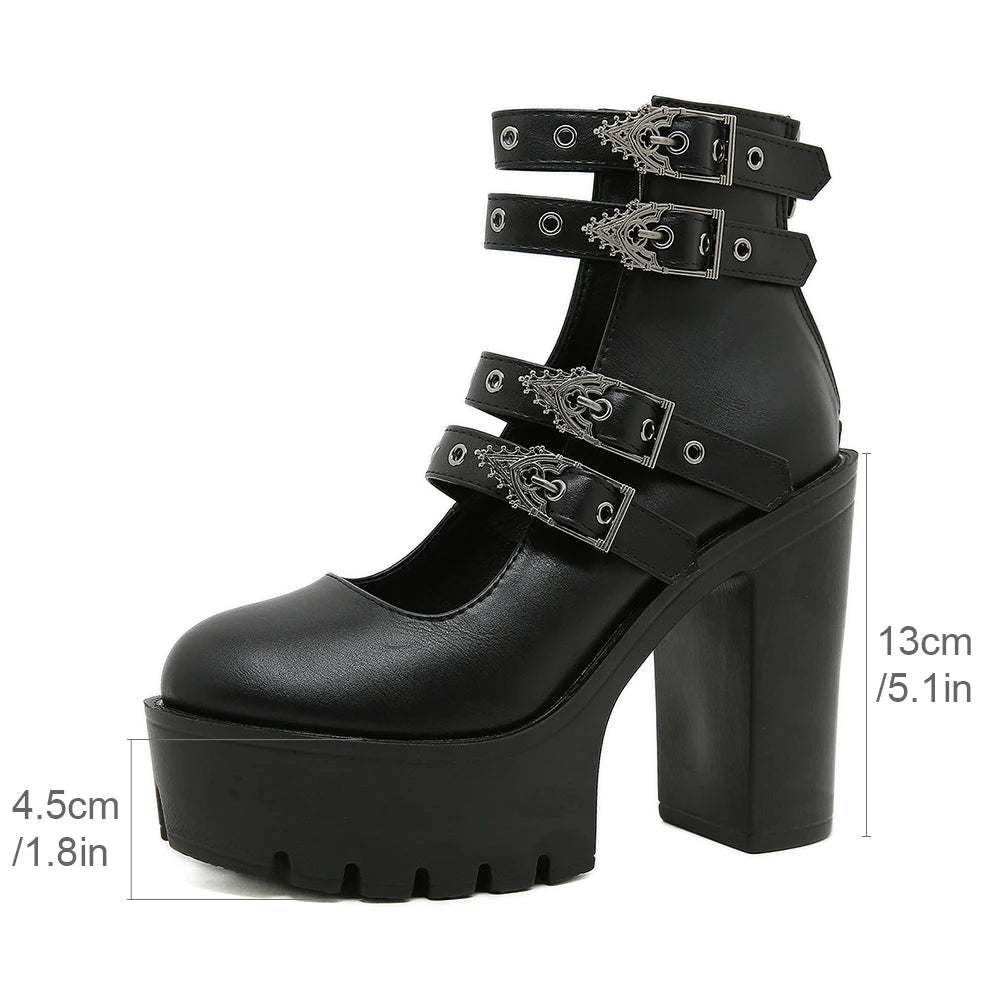 Block Heels Buckle Strap Pumps Platform Mary Jane
