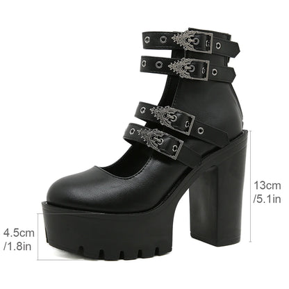 Block Heels Buckle Strap Pumps Platform Mary Jane