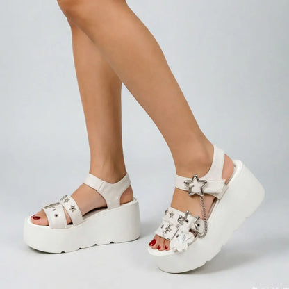 Gothic Chunky Platform Wedges Sandals Slides with Chain