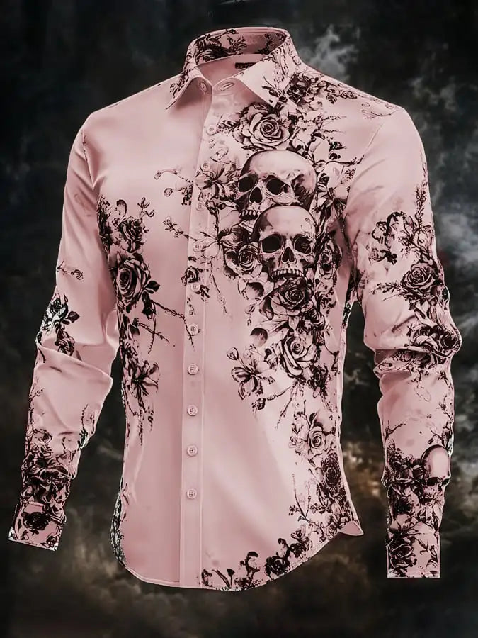 Skull Print Long Sleeve Graphic Shirt Loose Fit