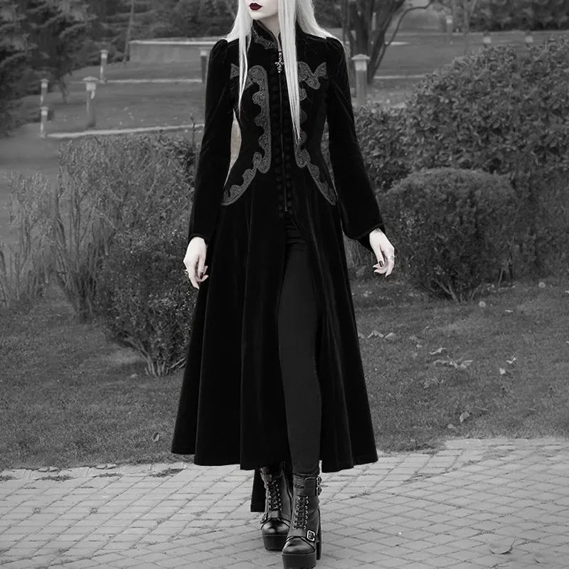 Long Sleeve Velvet Tailcoat Gothic Vampire Medieval