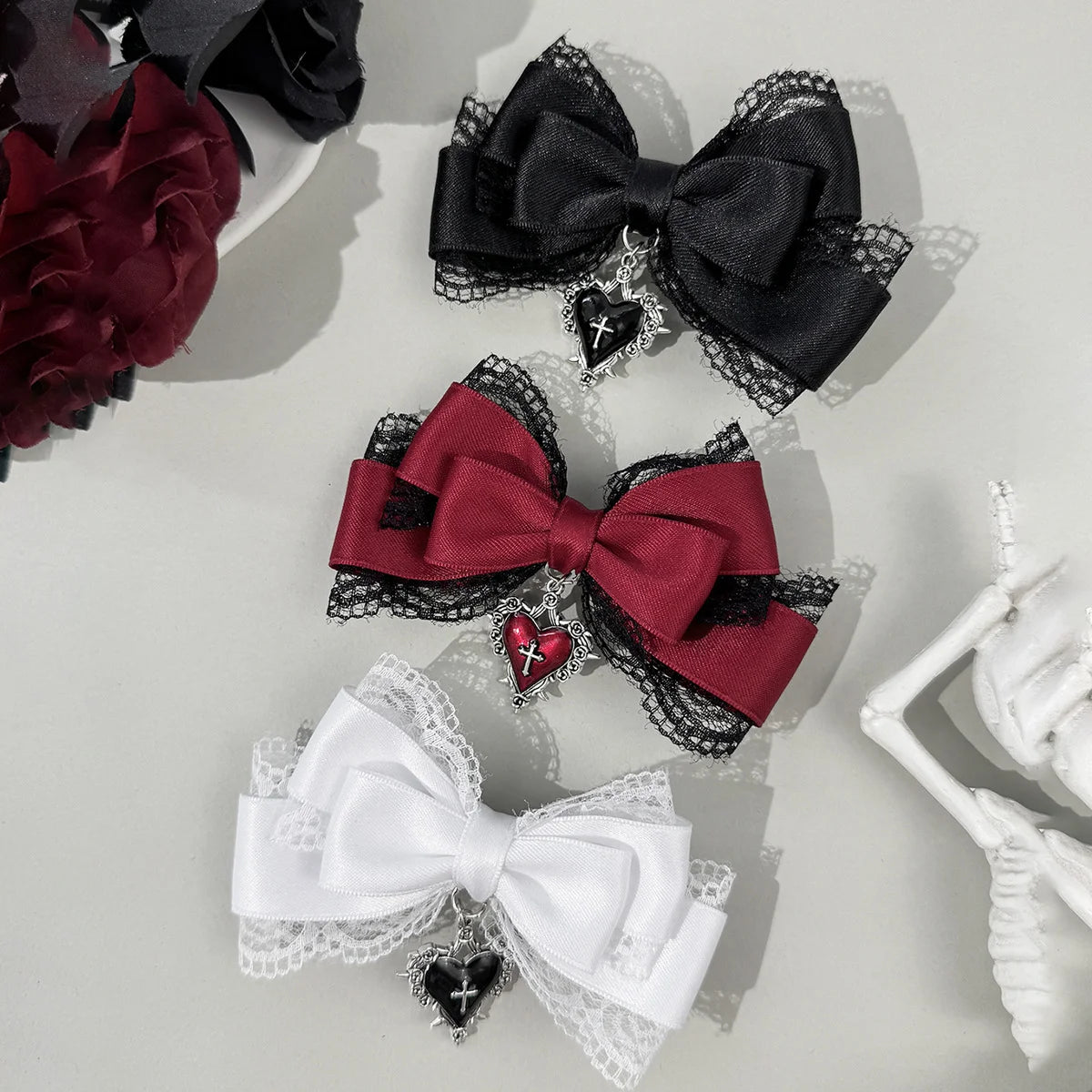 Gothic Lolita Style Hair Clip Black Ribbon Bow