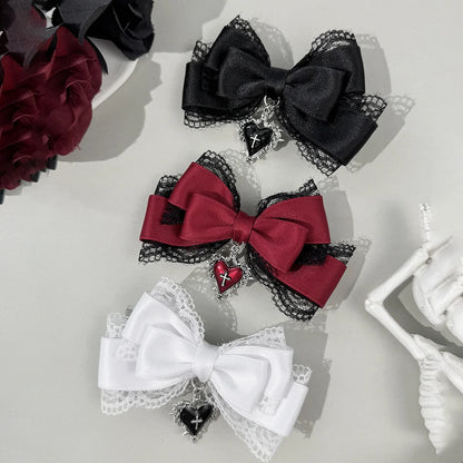 Gothic Lolita Style Hair Clip Black Ribbon Bow