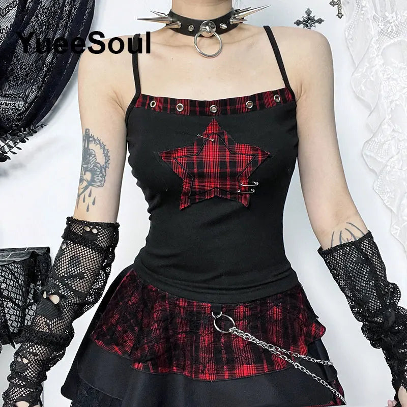 Gothic Lace Mesh Crop Spaghetti Strap Tops