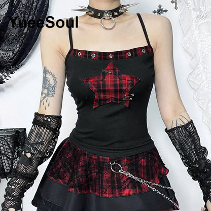 Gothic Lace Mesh Crop Spaghetti Strap Tops