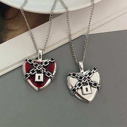 Red Black Heart Pendant Chain Necklace Vintage Goth