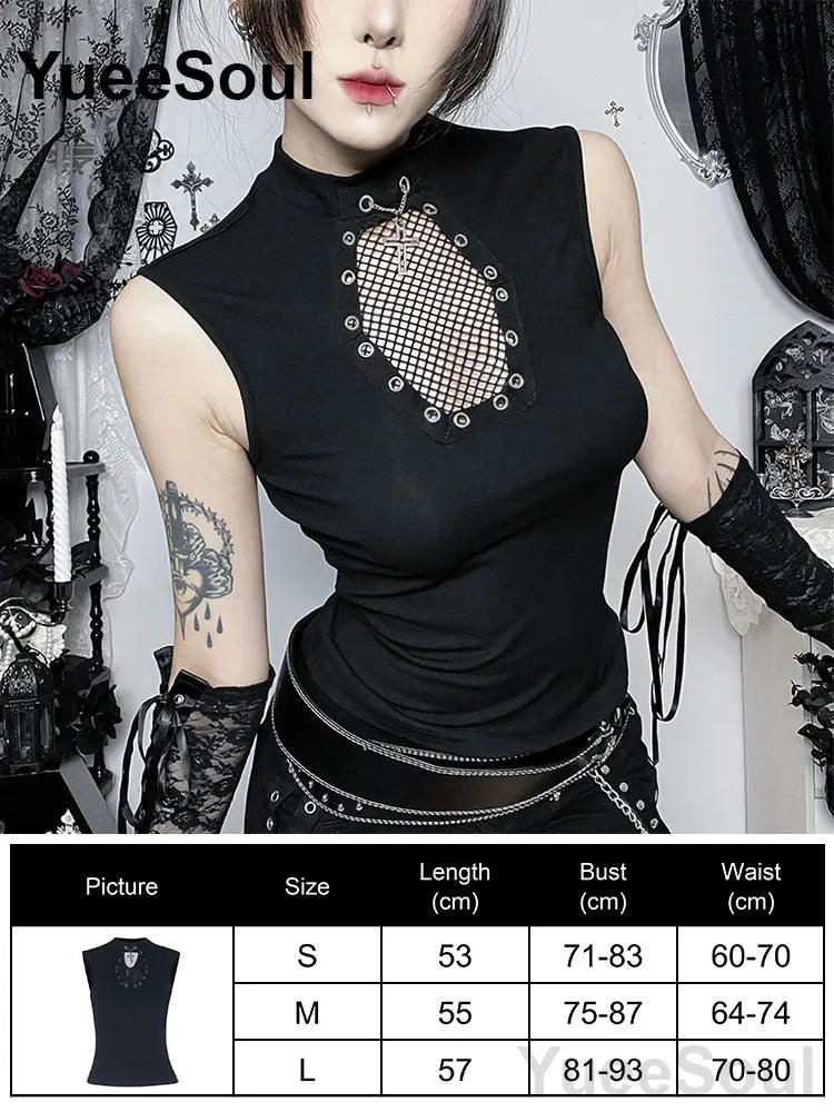 Gothic Lace Mesh Crop Spaghetti Strap Tops