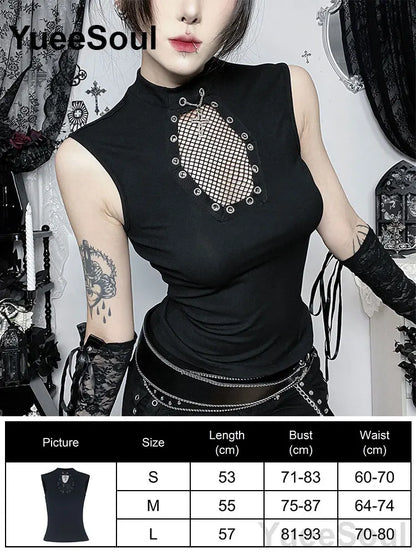 Gothic Lace Mesh Crop Spaghetti Strap Tops