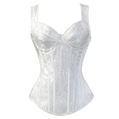 Sexy Women Corset with Straps Black Overbust Floral Jacquard Corsets Zipper Bustier