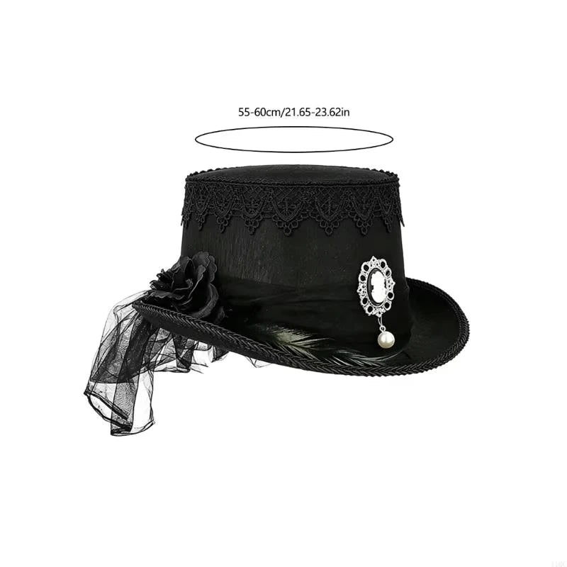 Gothic Black Lace Top Hat Vintage Pearl Elegant Victorian Steampunk