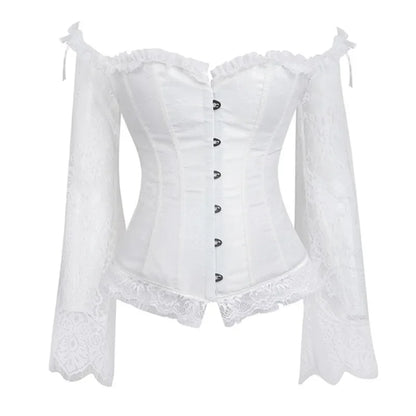 Gothic Vintage Silk Corset with Lace Long Sleeve off Shoulder