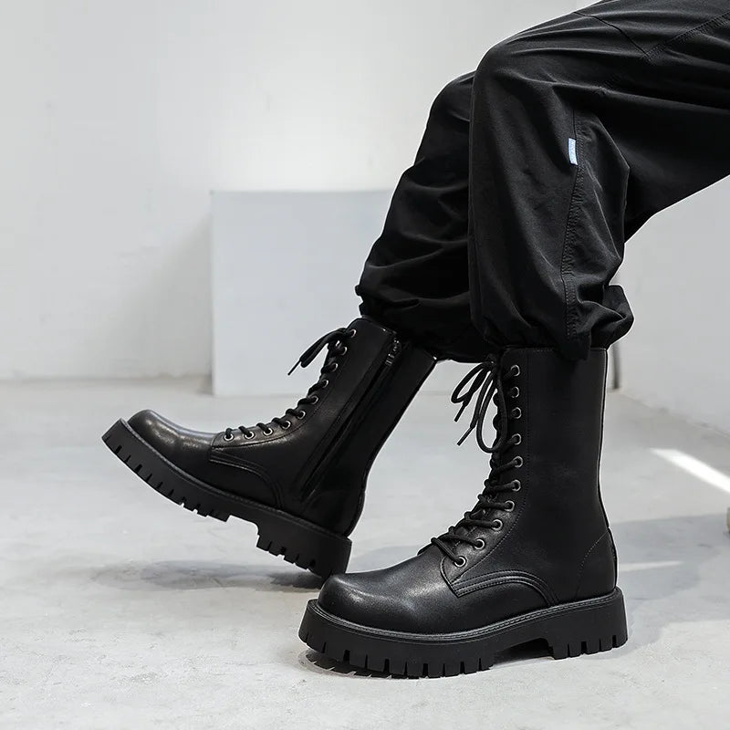 Men's Genuine Leather Motorcycle Boots High-top