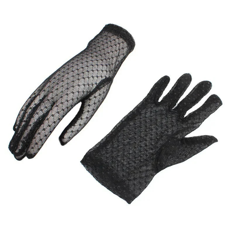 Black Lace Gloves Mesh Hollow High Elasticity Transparent Gloves