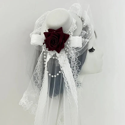 Lace Gothic Lace Veil Chain Chiffon Rose Hat Rose Victorian Retro Small Top Hat