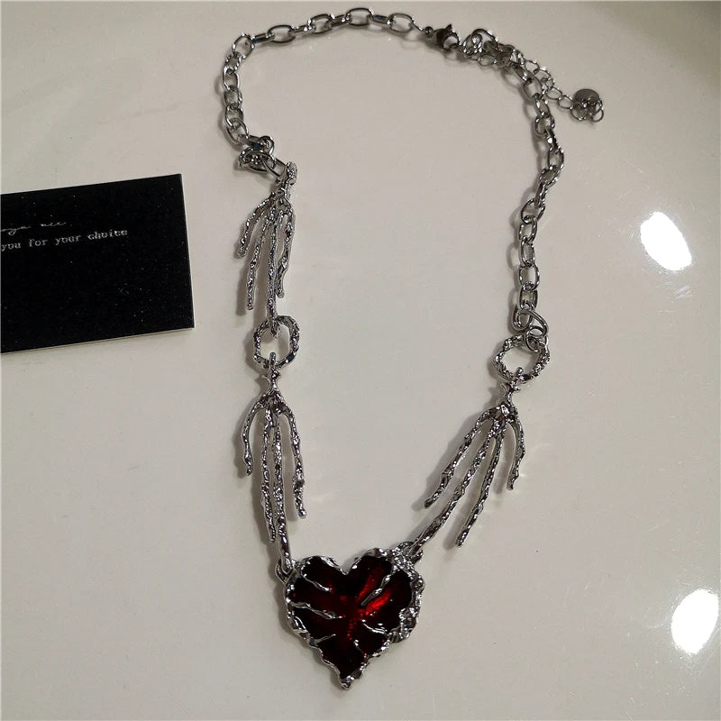 Black Star Cross Red Heart Pendant Ghost Claw Choker Chain Necklace Vintage
