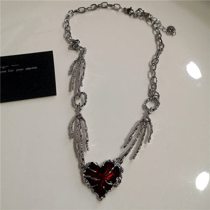 Black Star Cross Red Heart Pendant Ghost Claw Choker Chain Necklace Vintage