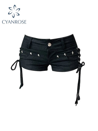 Denim Side Stitched Rivet Shorts
