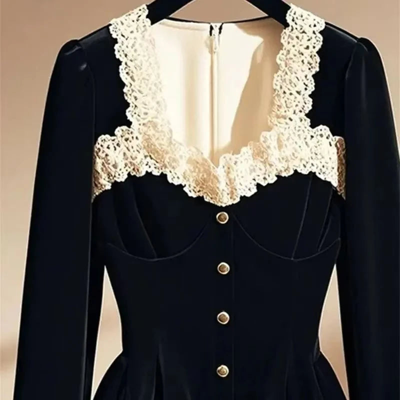 Luxury French Velvet Blouse Office Lady