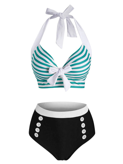 Tummy Control Tankini Swimwear Vintage Plaid Print Swimsuit