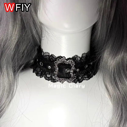 Gothic Lace Silver Buckle Collar Lace Gorgeous Lolita Necklace