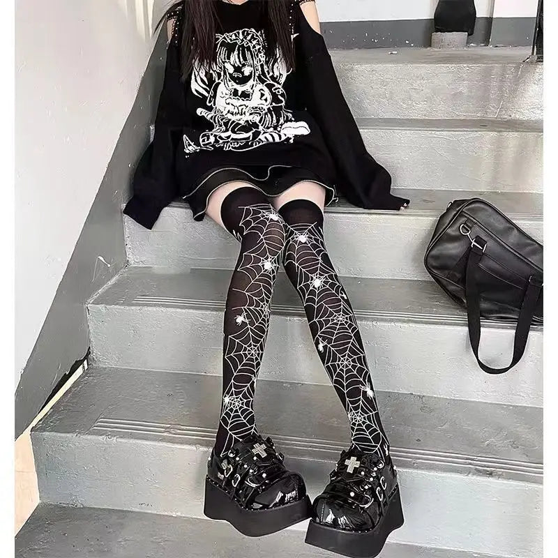 Long Socks Black Goth Stockings Thigh Highs Socks
