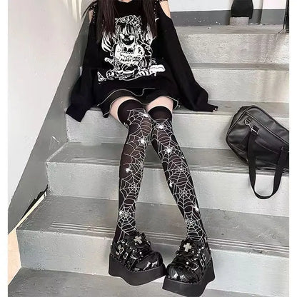 Long Socks Black Goth Stockings Thigh Highs Socks
