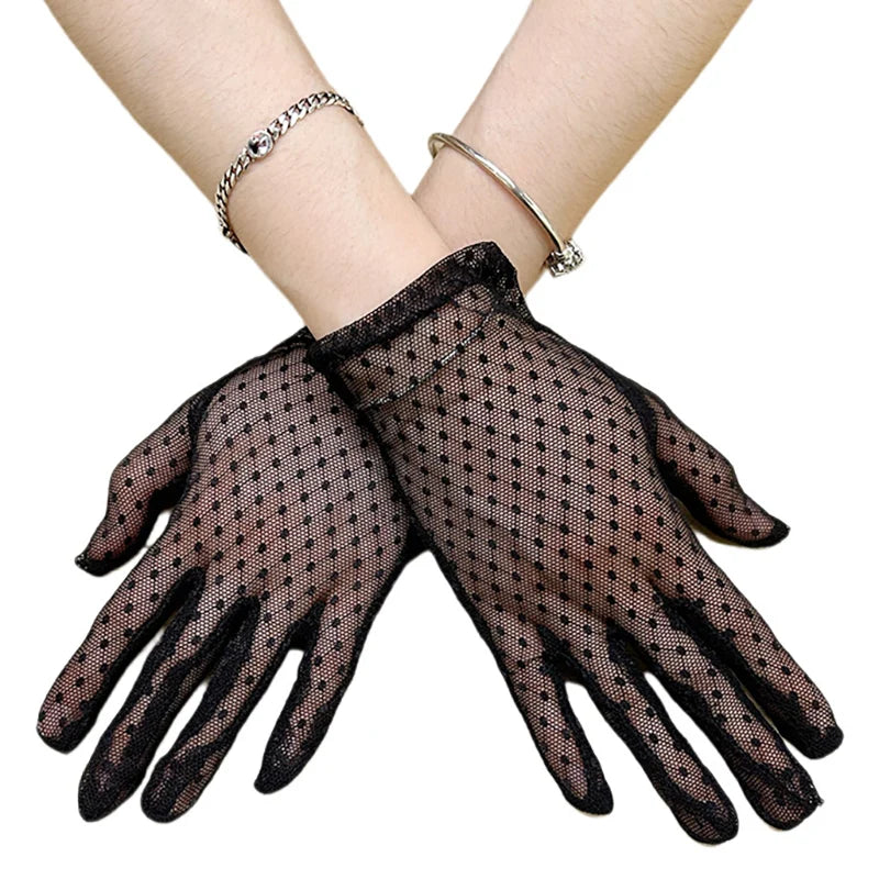 Black Lace Gloves Mesh Hollow High Elasticity Transparent Gloves