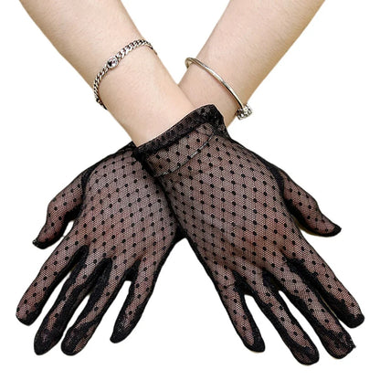 Black Lace Gloves Mesh Hollow High Elasticity Transparent Gloves