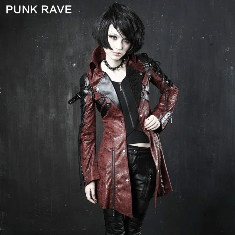 Gothic Style Vampire Studded Pu Leather Motorcycle Long Jacket