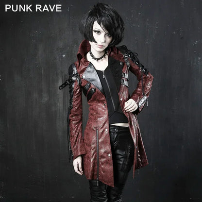 Gothic Style Vampire Studded Pu Leather Motorcycle Long Jacket