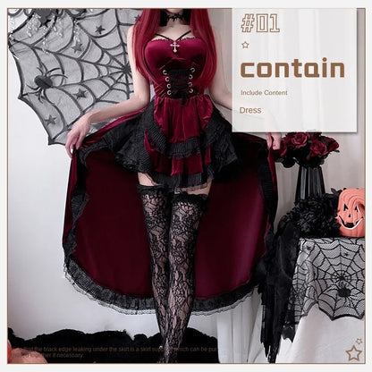 Vintage Gothic Lace Dovetail Halter Dress