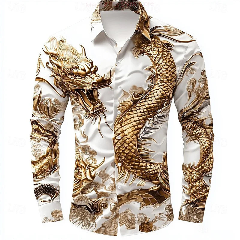 Dragon Men's Long Sleeve Casual Shirt 3D Printed