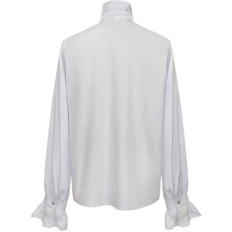 Vintage White Ruffled Vampire Renaissance Victorian Steampunk Gothic Shirt Men