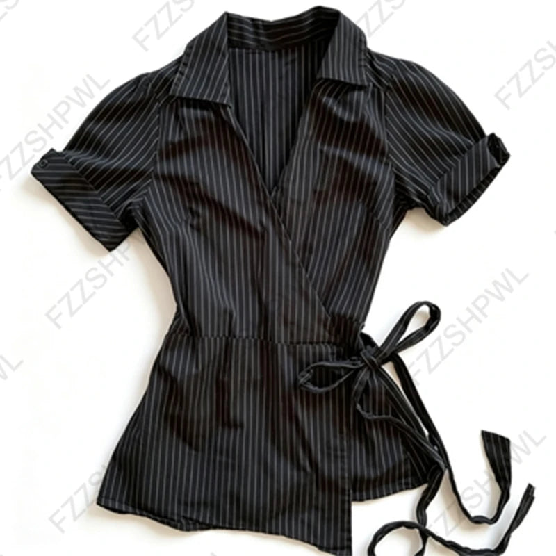 Corset Plaid Lace Ruffle Short Sleeve Shirt