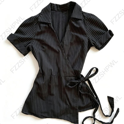 Corset Plaid Lace Ruffle Short Sleeve Shirt