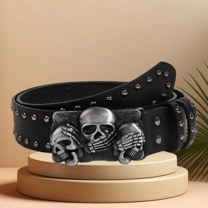 Rivet Black Jeans Unisex Belt Paw Skull Buckle Waistband