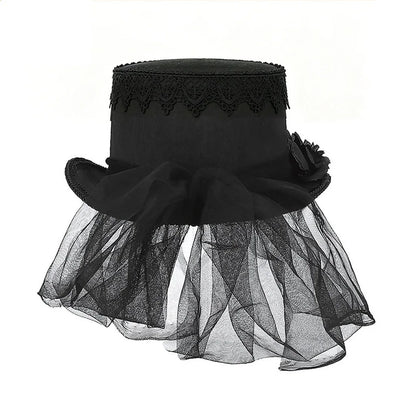 Gothic Black Lace Top Hat Vintage Pearl Elegant Victorian Steampunk