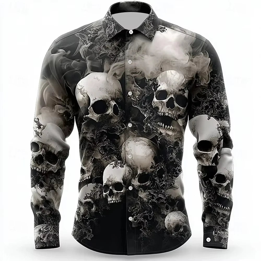Skull Print Long Sleeve Graphic Shirt Loose Fit