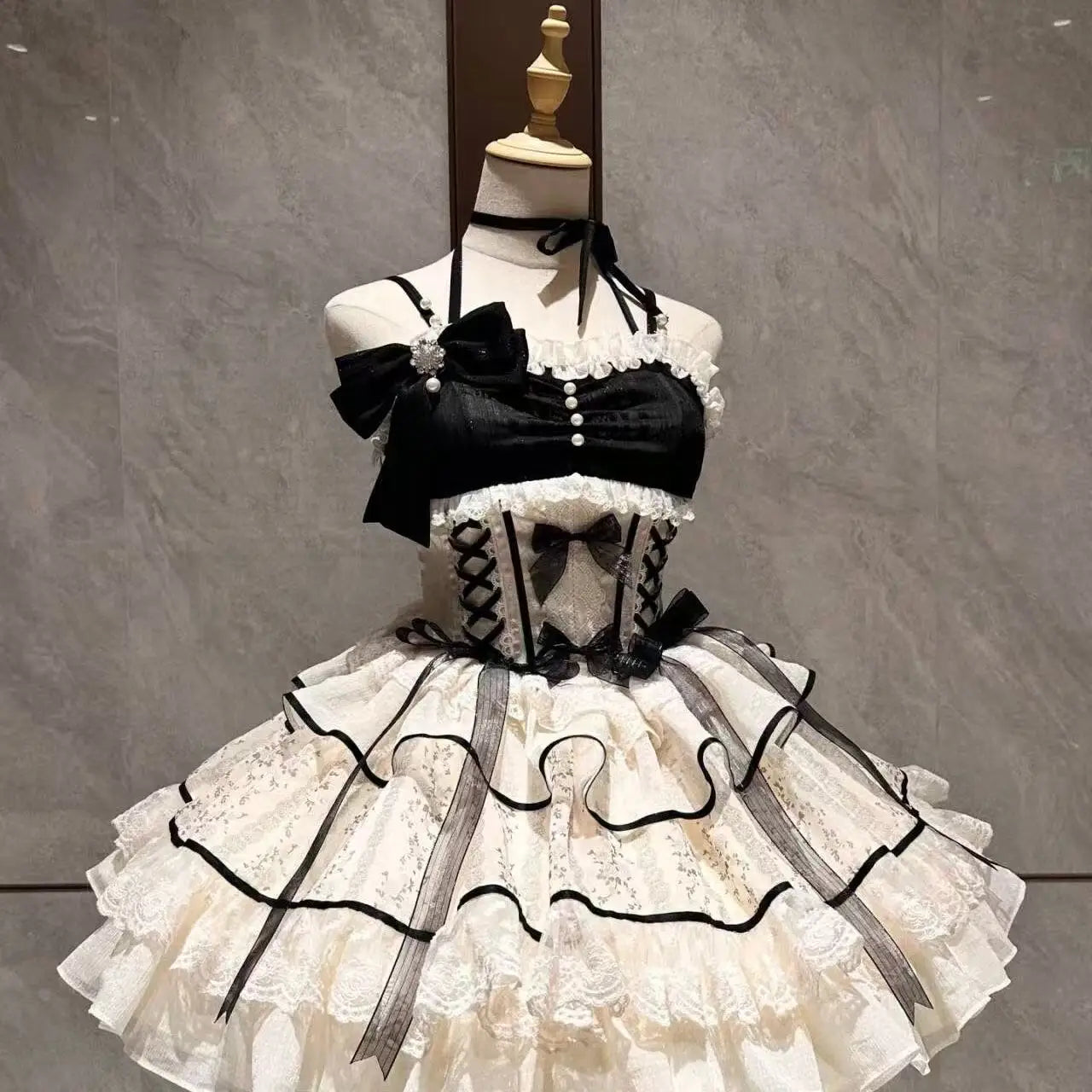 Sling Retro Tulle Ruffles Trim Dress