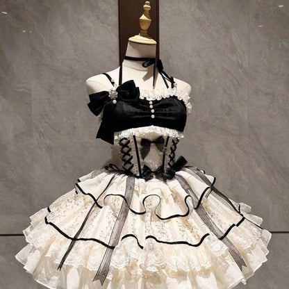 Sling Retro Tulle Ruffles Trim Dress