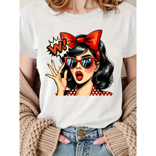 Retro Pop Art Woman Graphic T-Shirt Vintage 50s Pin Up Comic Book