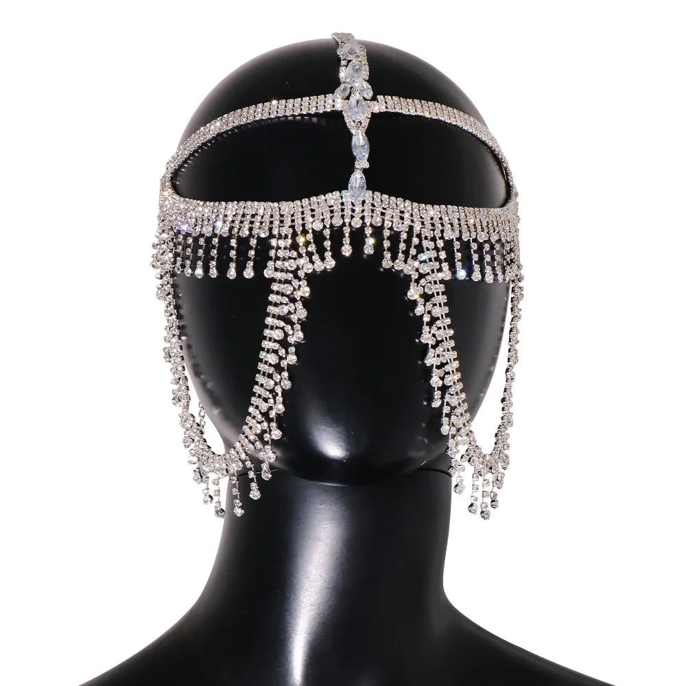 Rhinestone Tassel Mask Masquerade Long Face Chain Veil