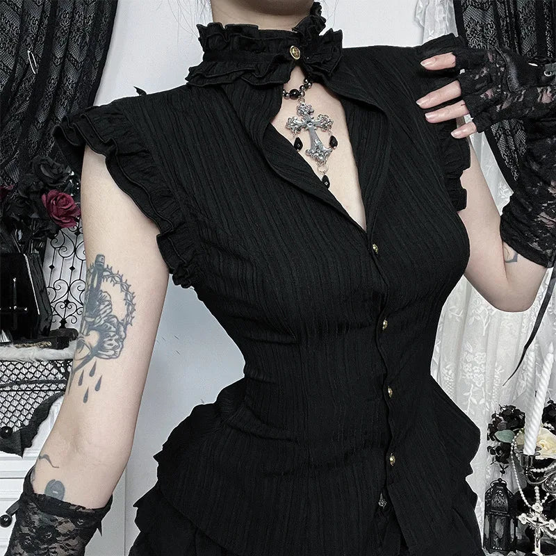 Single Breasted Slim Waist Blouses Sleeveless