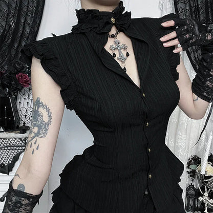 Single Breasted Slim Waist Blouses Sleeveless